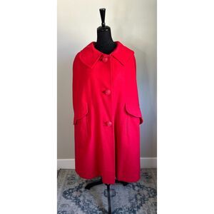 Vintage 1960's Arosak Union Made Red Embellished Button Front Cape with Pockets